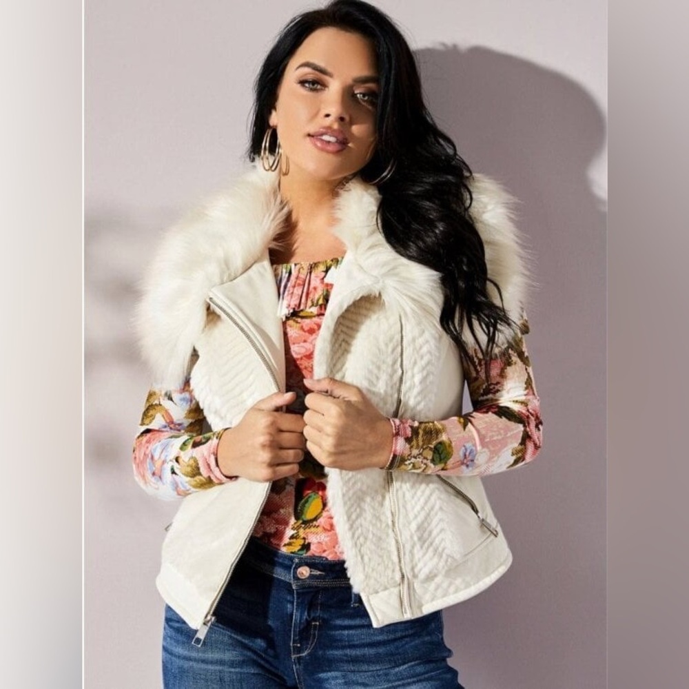 Brand New Guess Faux Fur Leather Vest jacket